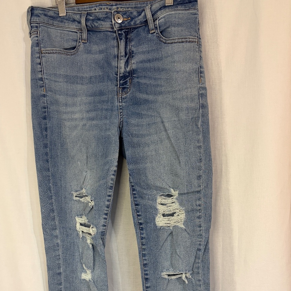 American Eagle High Rise Distressed Jegging Cropped Ripped Womens 12 Long
